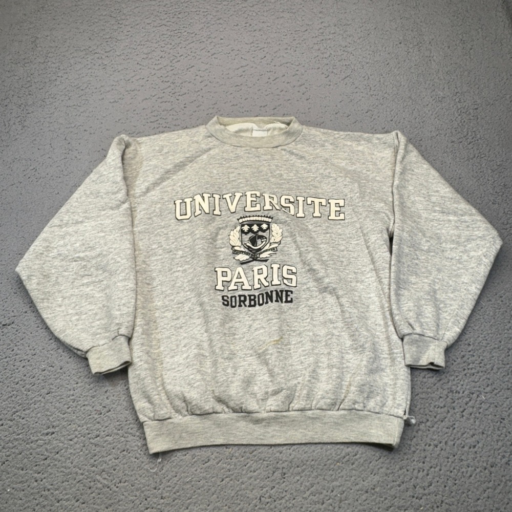 Vintage Universite Paris Sorbonne Sweatshirt Womens Medium Gray Boxy Cropped 90s